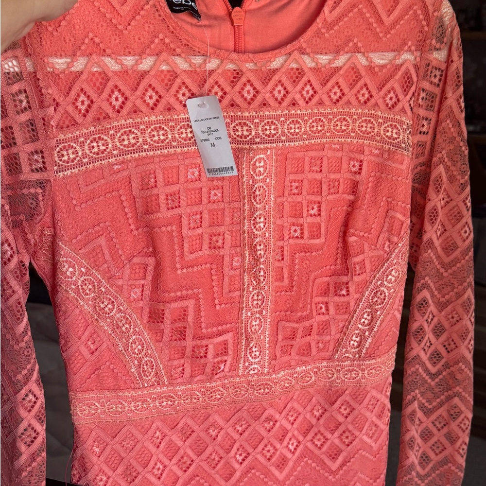 Bebe Coral Lace Long Sleeve Dress